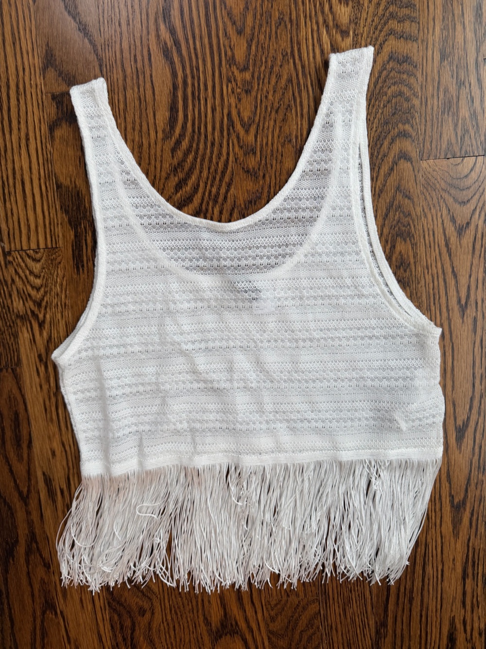 Women's White Fringe Western Bikercore Indie Sleeze Knit Tank Top